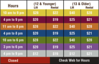 SkiBoard Rates 2018-19